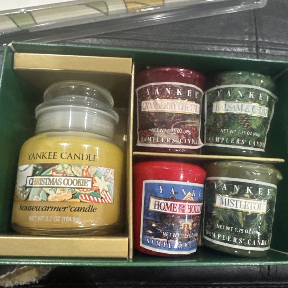 Yankee Candle Vintage Sampler Set Christmas Cookie Cranberry Mistletoe Open Box